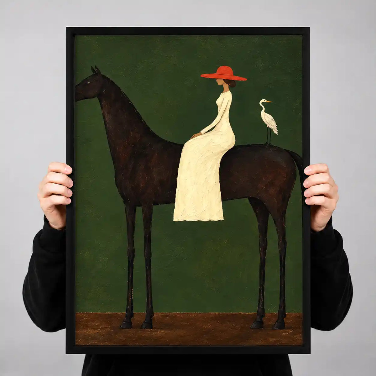 Woman Riding Black Horse Wall Art 3