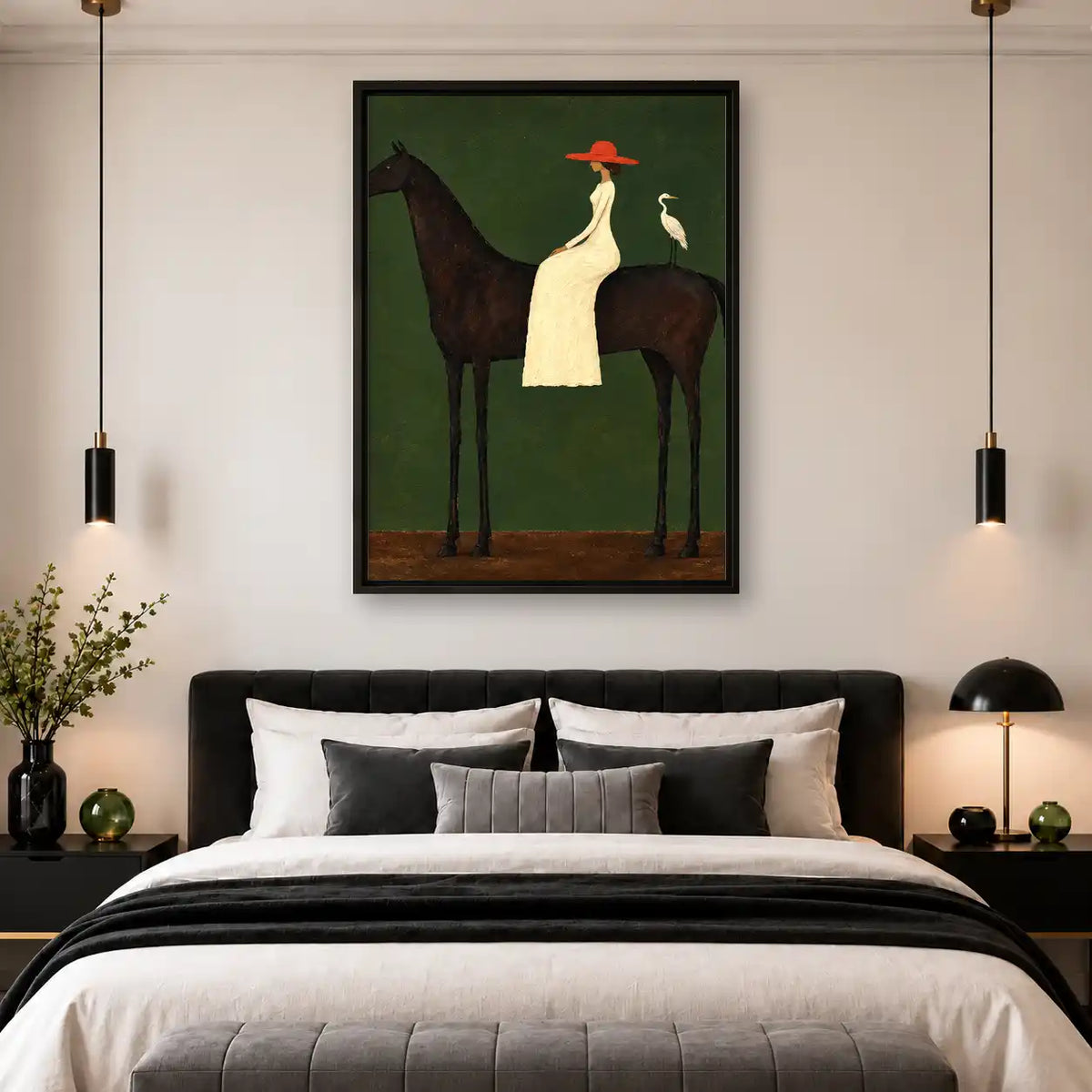 Woman Riding Black Horse Wall Art 4