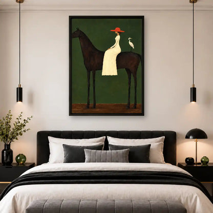Woman Riding Black Horse Wall Art 4