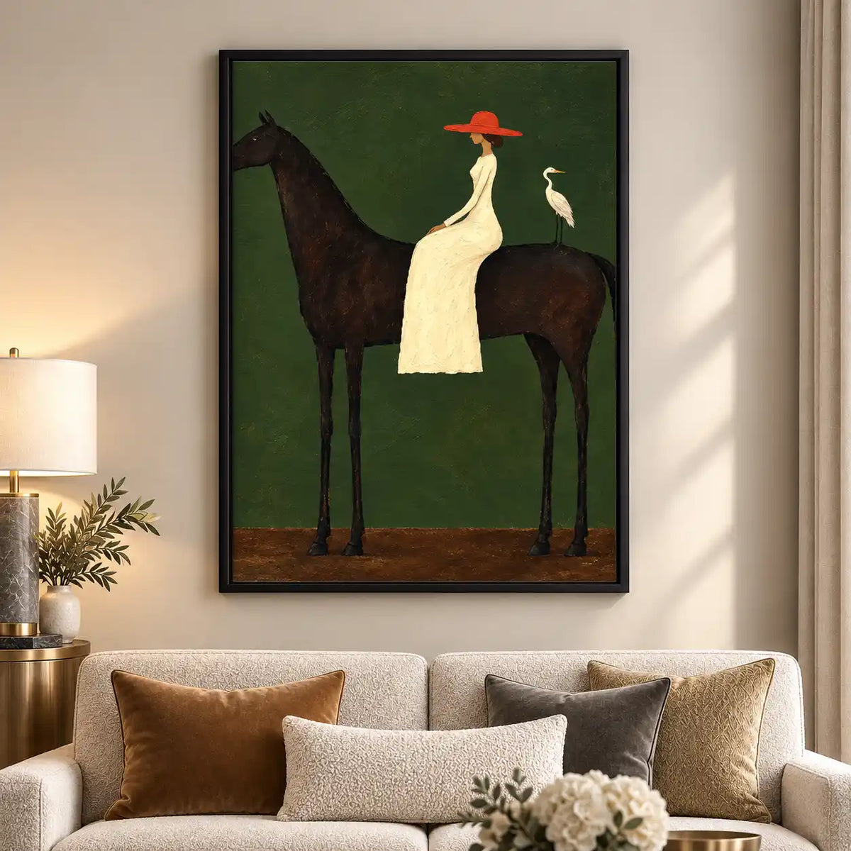 Woman Riding Black Horse Wall Art 5