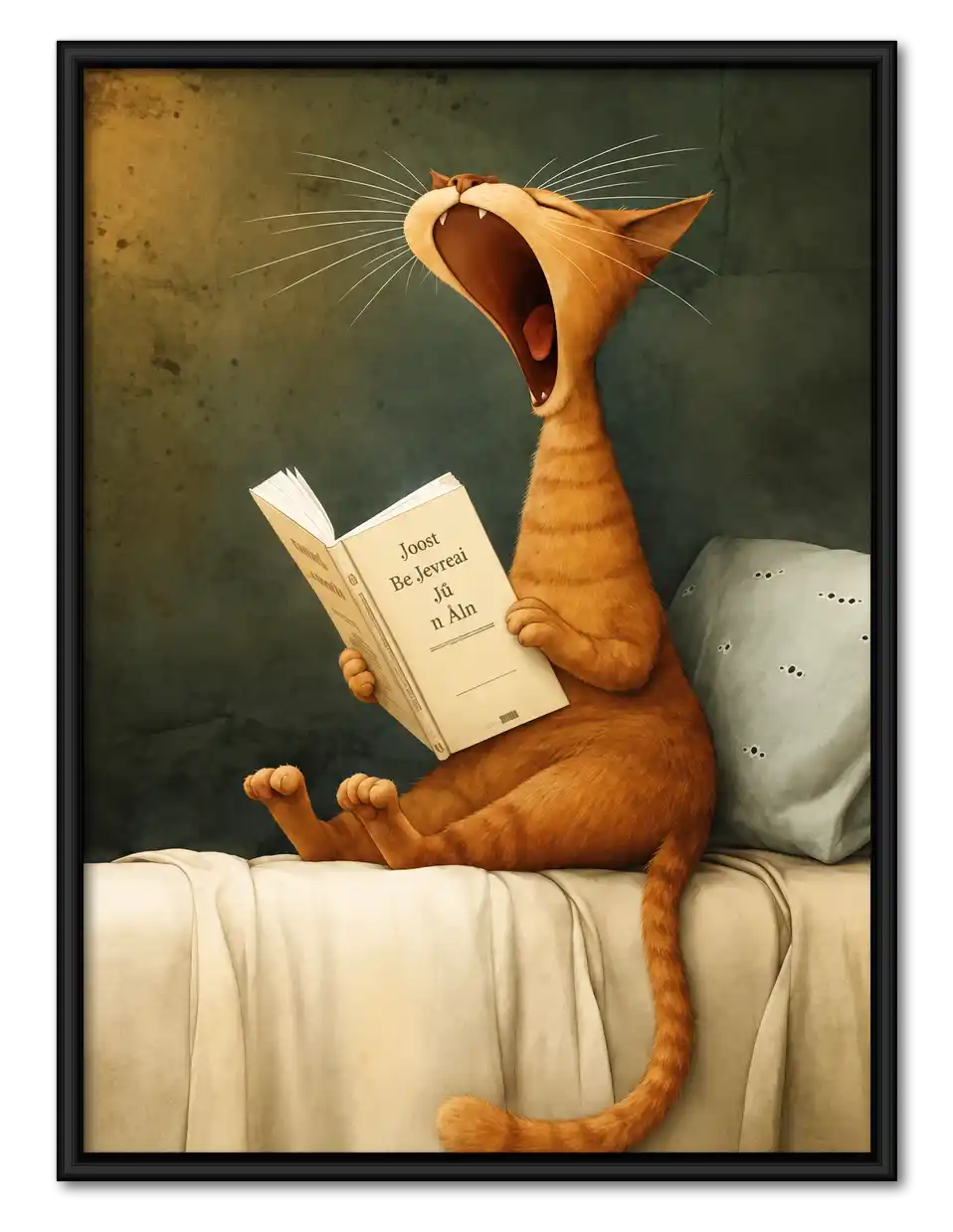 Yawning Orange Cat Reading Wall Art 1