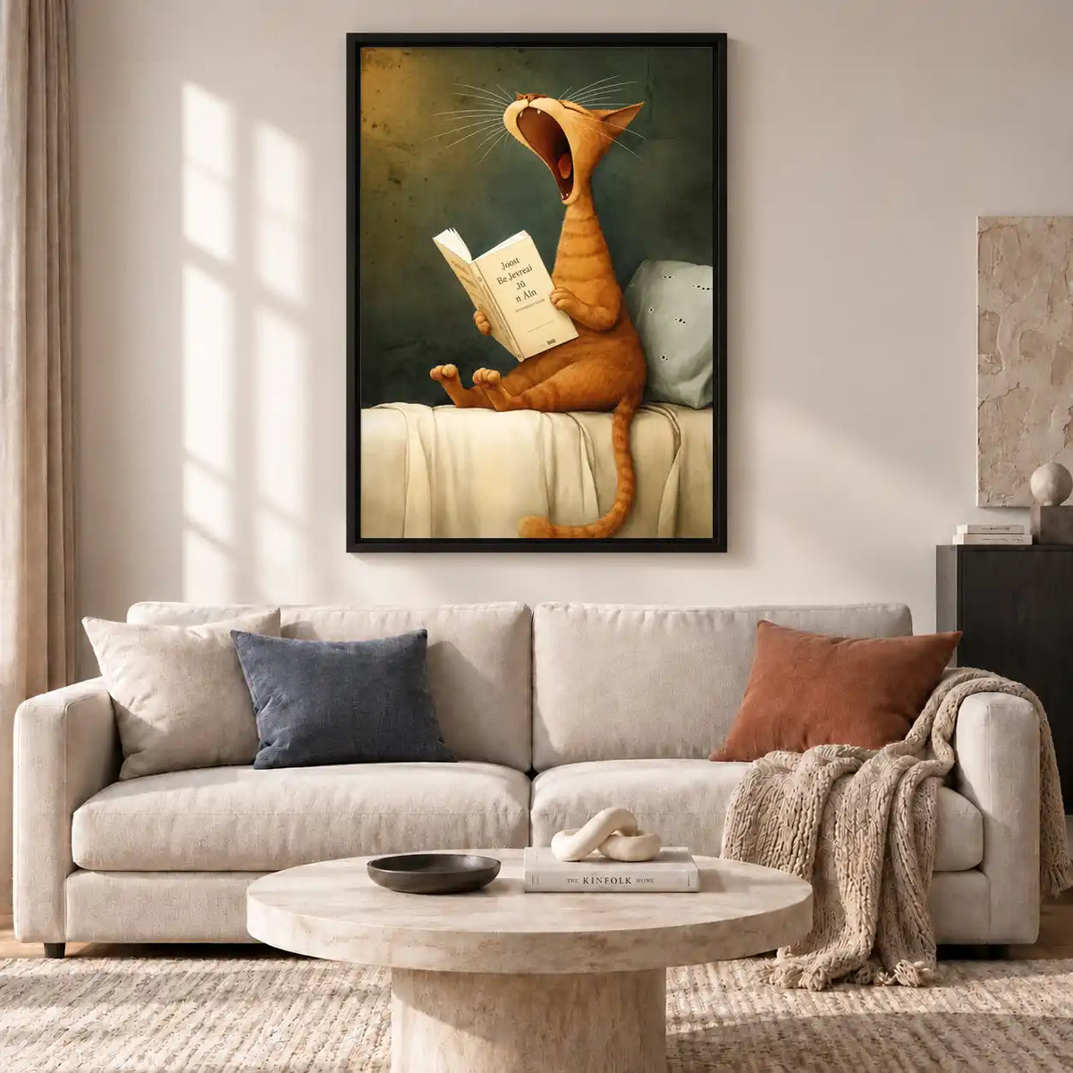 Yawning Orange Cat Reading Wall Art 2