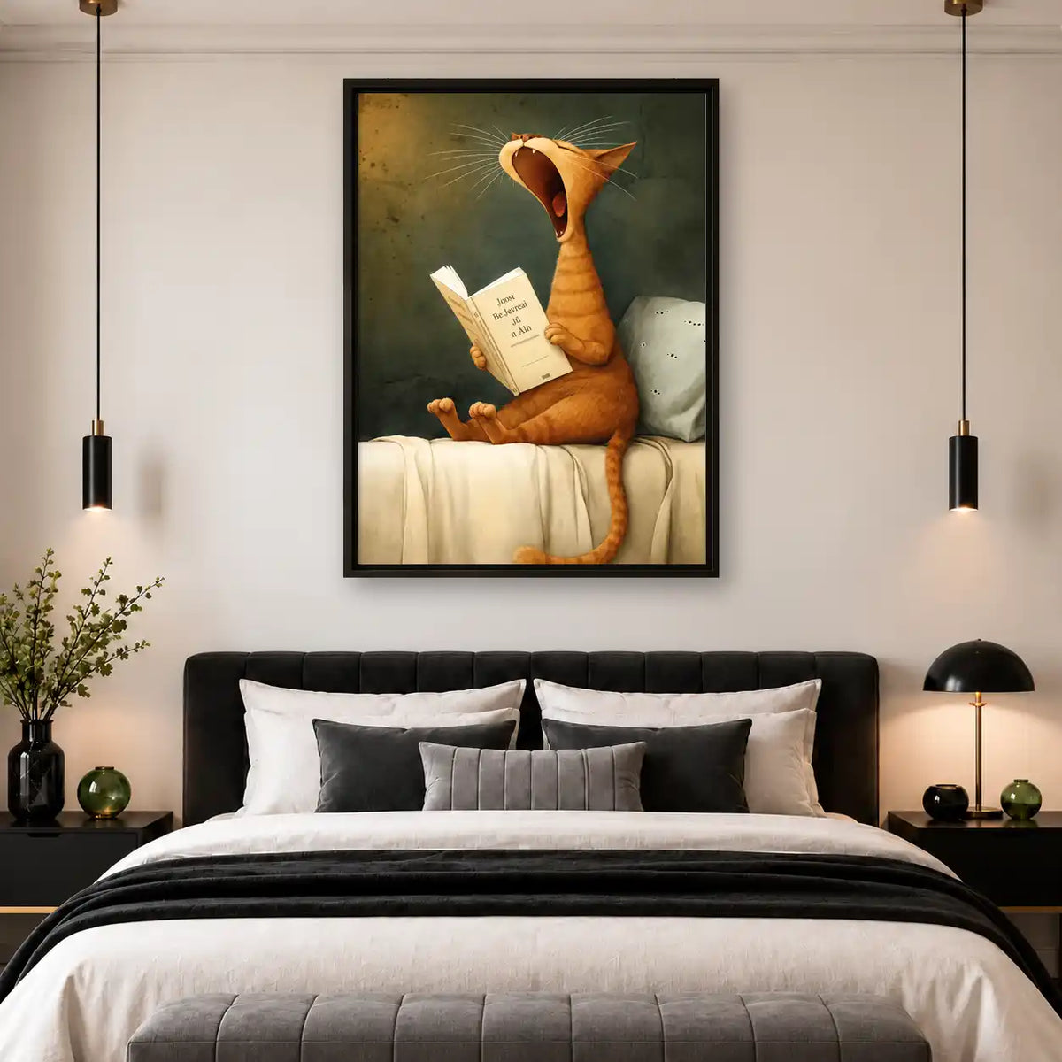 Yawning Orange Cat Reading Wall Art 4