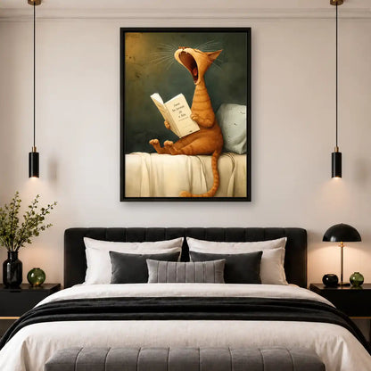 Yawning Orange Cat Reading Wall Art 4