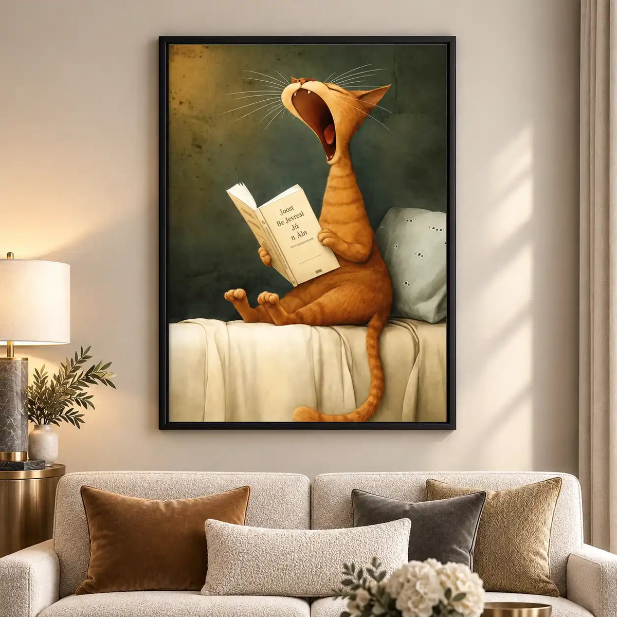Yawning Orange Cat Reading Wall Art 5