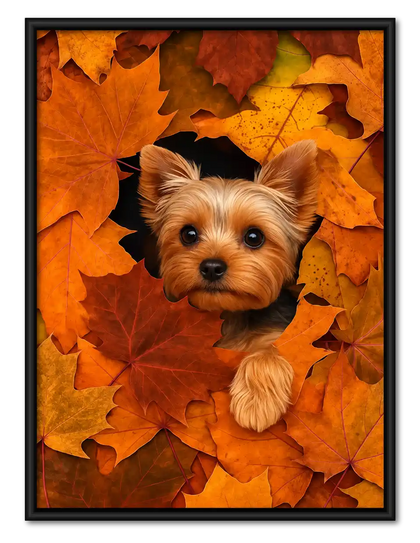 Yorkie Buried In Autumn Leaves Wall Art