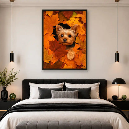 Yorkie Buried In Autumn Leaves Wall Art 4