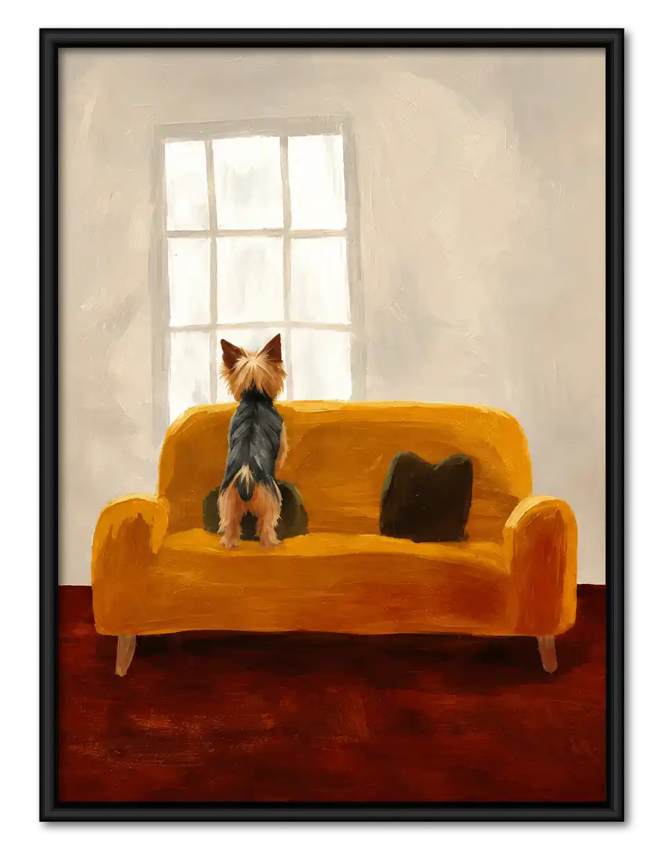 Yorkie Watching From Yellow Sofa Wall Art 1