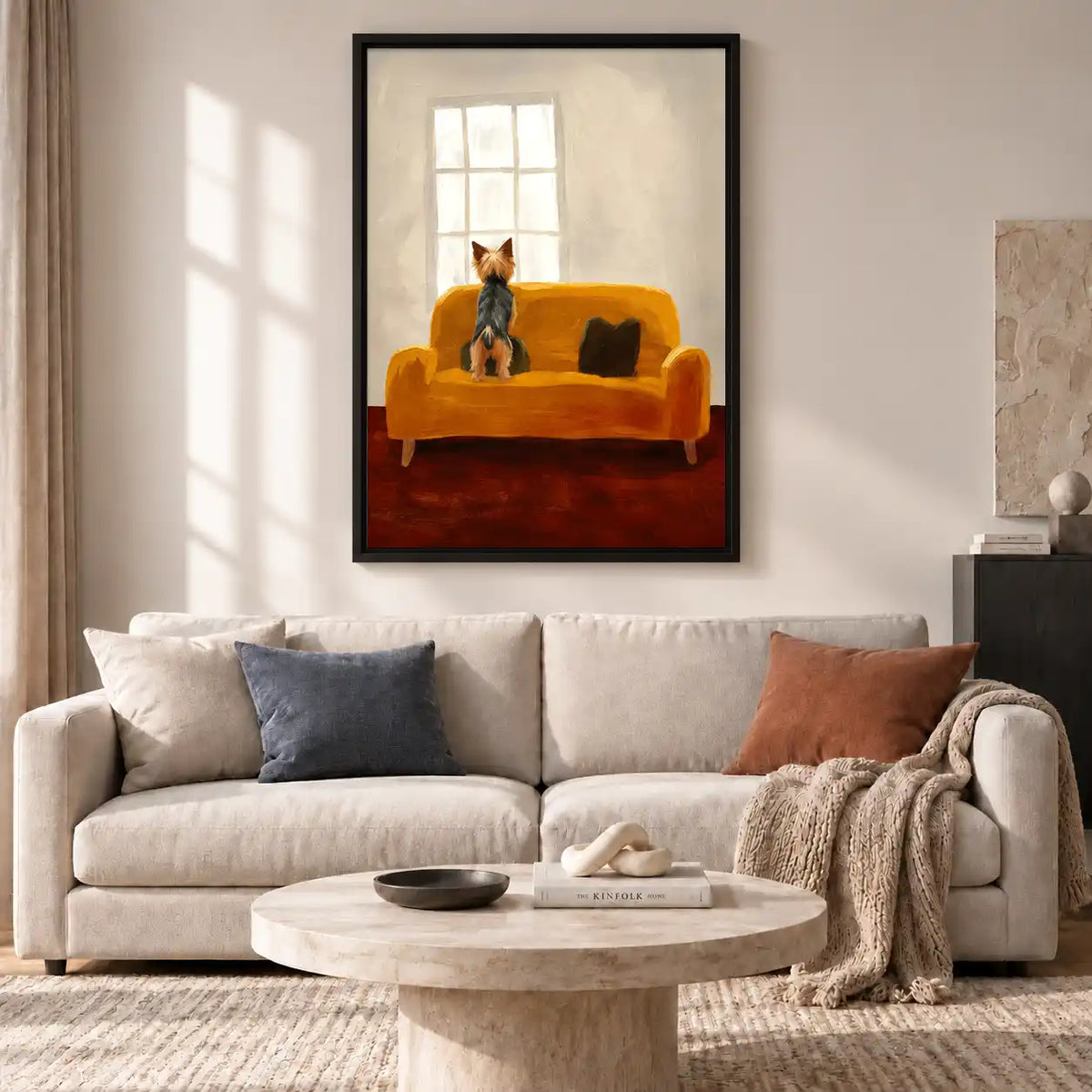 Yorkie Watching From Yellow Sofa Wall Art 2