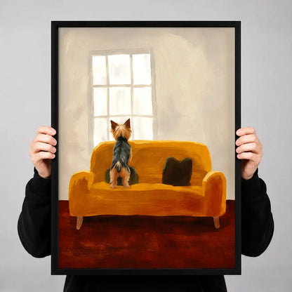 Yorkie Watching From Yellow Sofa Wall Art 3