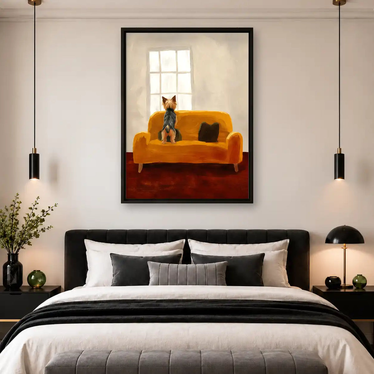 Yorkie Watching From Yellow Sofa Wall Art 4