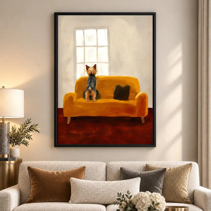 Yorkie Watching From Yellow Sofa Wall Art 5