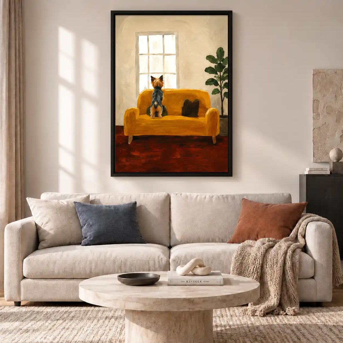 Yorkie Watching Sofa Window Wall Art 2