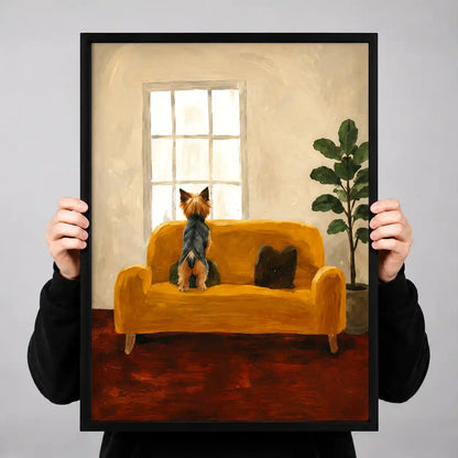 Yorkie Watching Sofa Window Wall Art 3