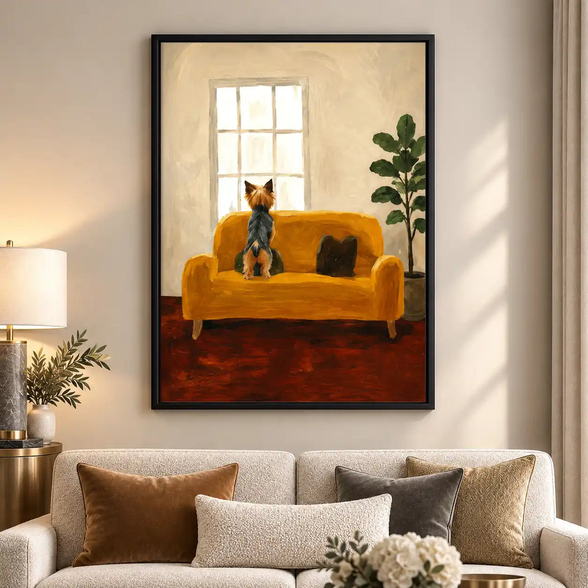 Yorkie Watching Sofa Window Wall Art 5