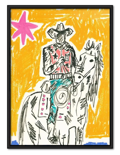 Cowboy Horse Sketch Yellow Wall Art