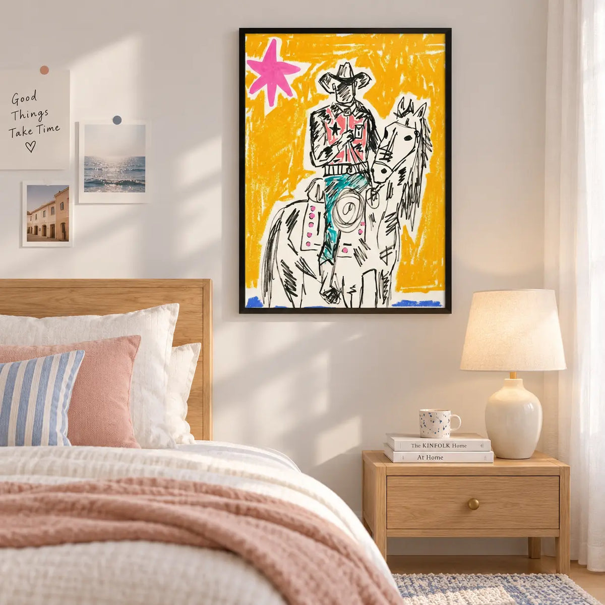 Cowboy Horse Sketch Yellow Wall Art 4