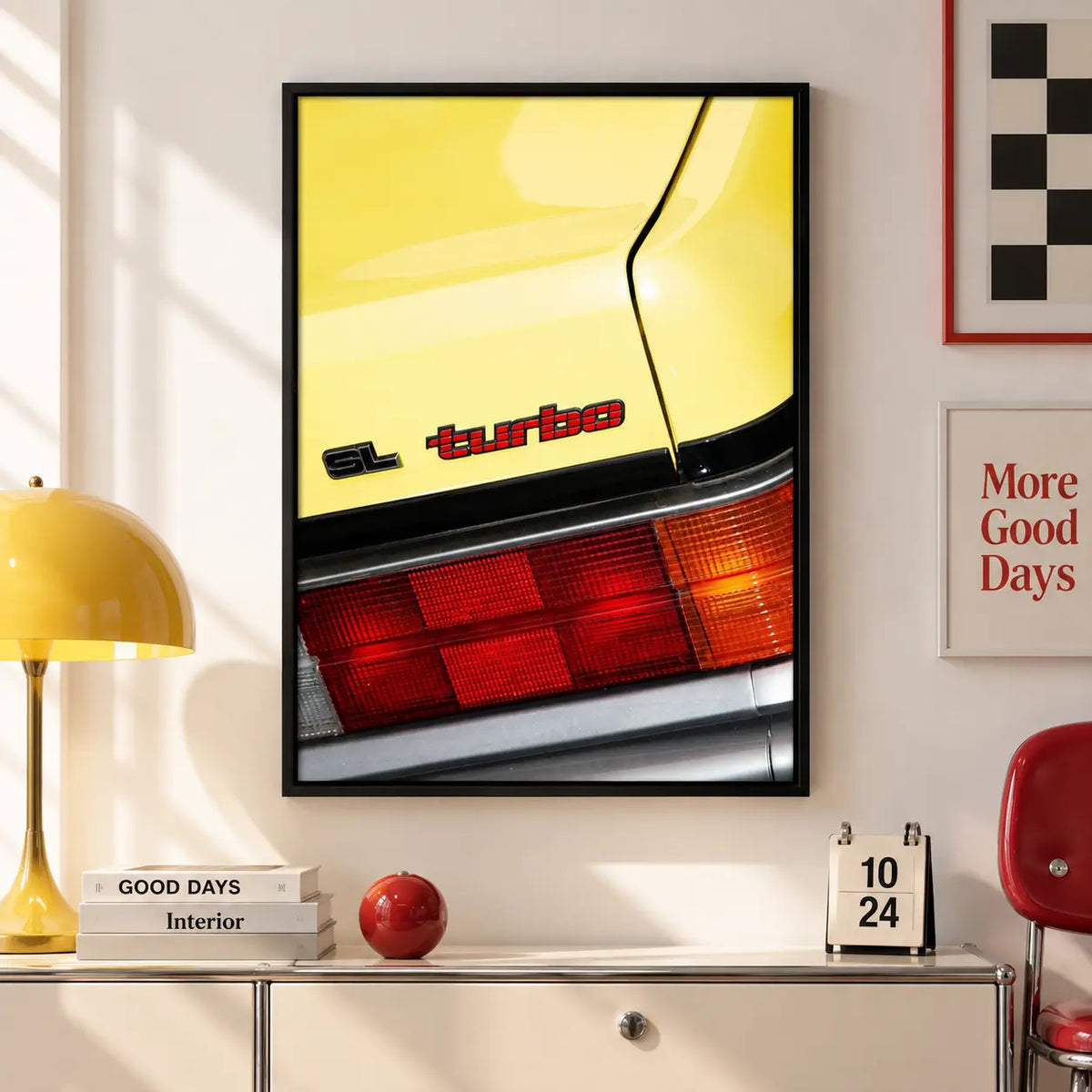 Vintage Yellow Sports Car Detail Wall Art 2