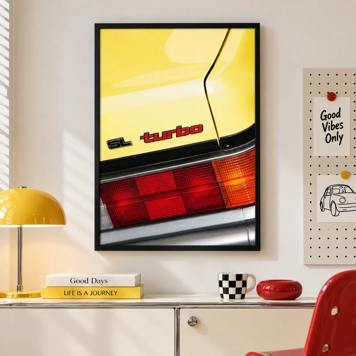 Vintage Yellow Sports Car Detail Wall Art 3