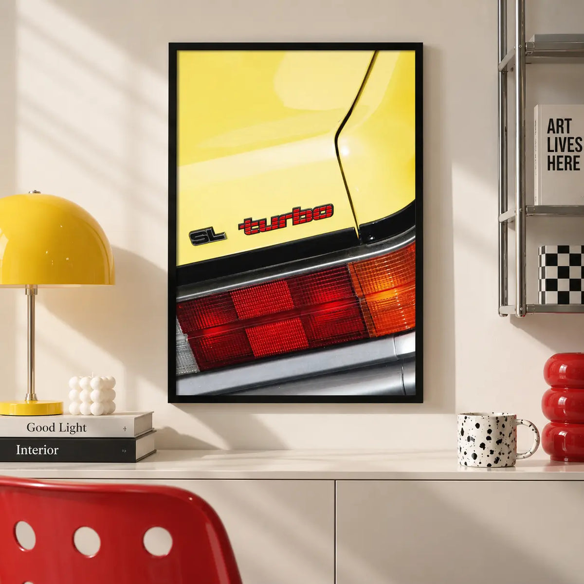 Vintage Yellow Sports Car Detail Wall Art 4