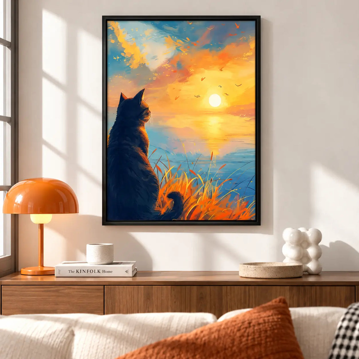 Cat Watching Sunset Lake Wall Art 5