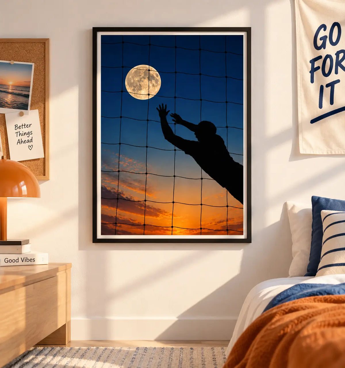 Moonlit Volleyball Silhouette Wall Art 2