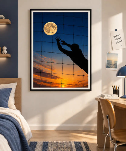 Moonlit Volleyball Silhouette Wall Art 3