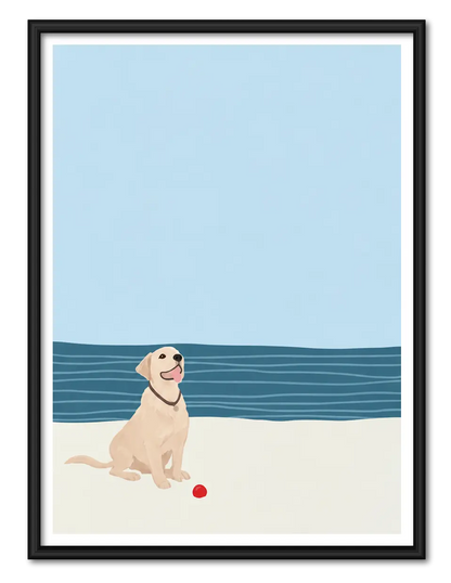 Beach Dog Minimal Illustration Wall Art 1