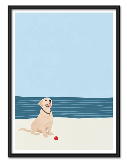 Beach Dog Minimal Illustration Wall Art