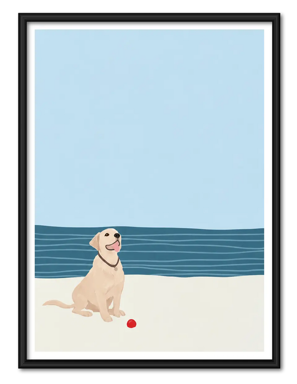 Beach Dog Minimal Illustration Wall Art