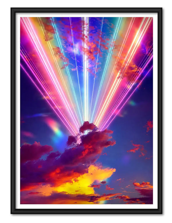 Neon Light Rays Fantasy Sky Wall Art