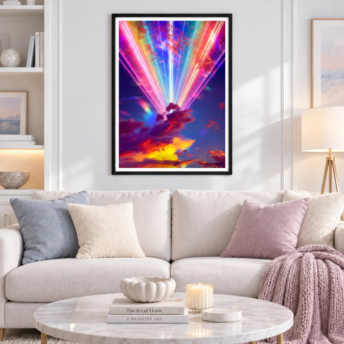Neon Light Rays Fantasy Sky Wall Art 2