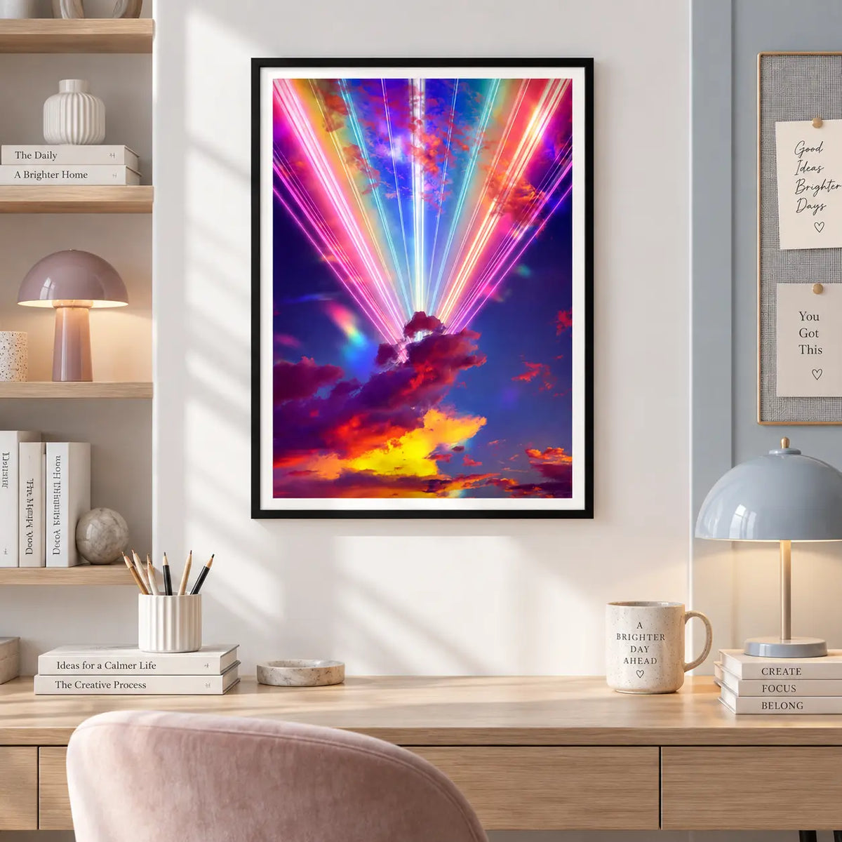 Neon Light Rays Fantasy Sky Wall Art 5
