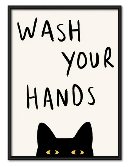Wash Your Hands Cat Minimal Wall Art