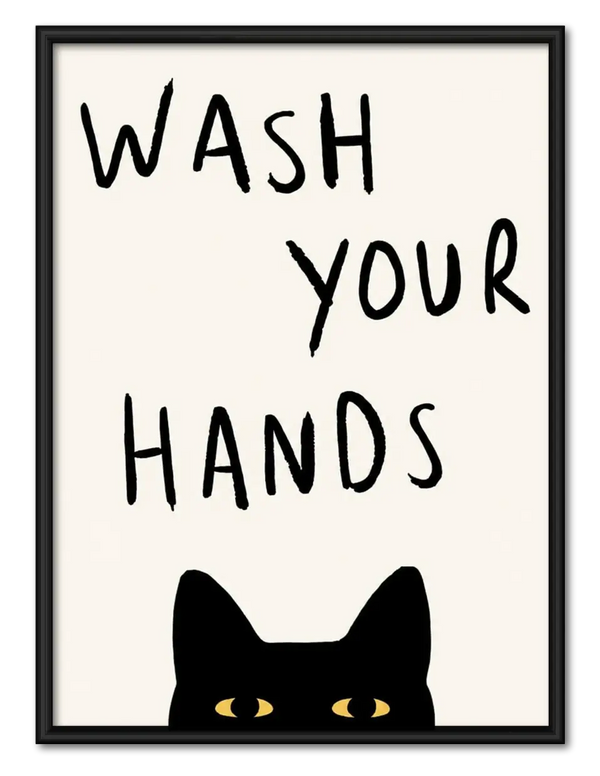 Wash Your Hands Cat Minimal Wall Art