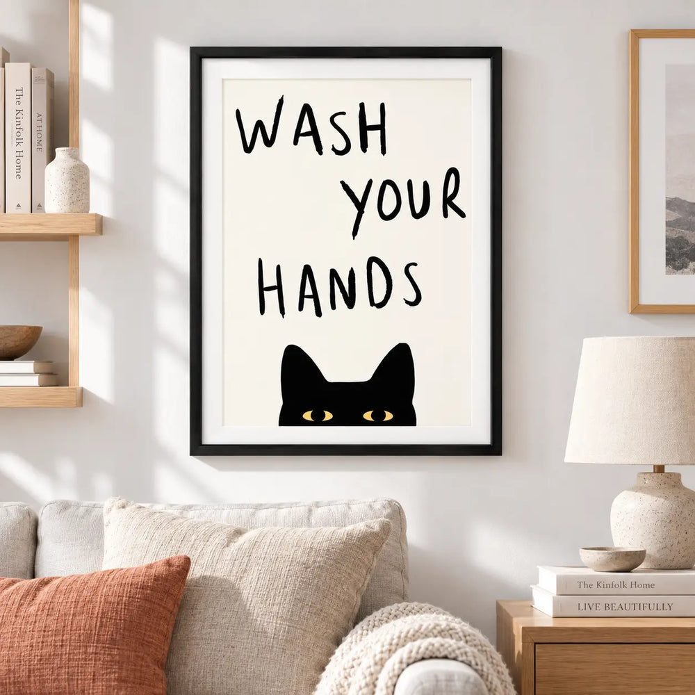 Wash Your Hands Cat Minimal Wall Art 2