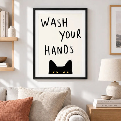 Wash Your Hands Cat Minimal Wall Art 2