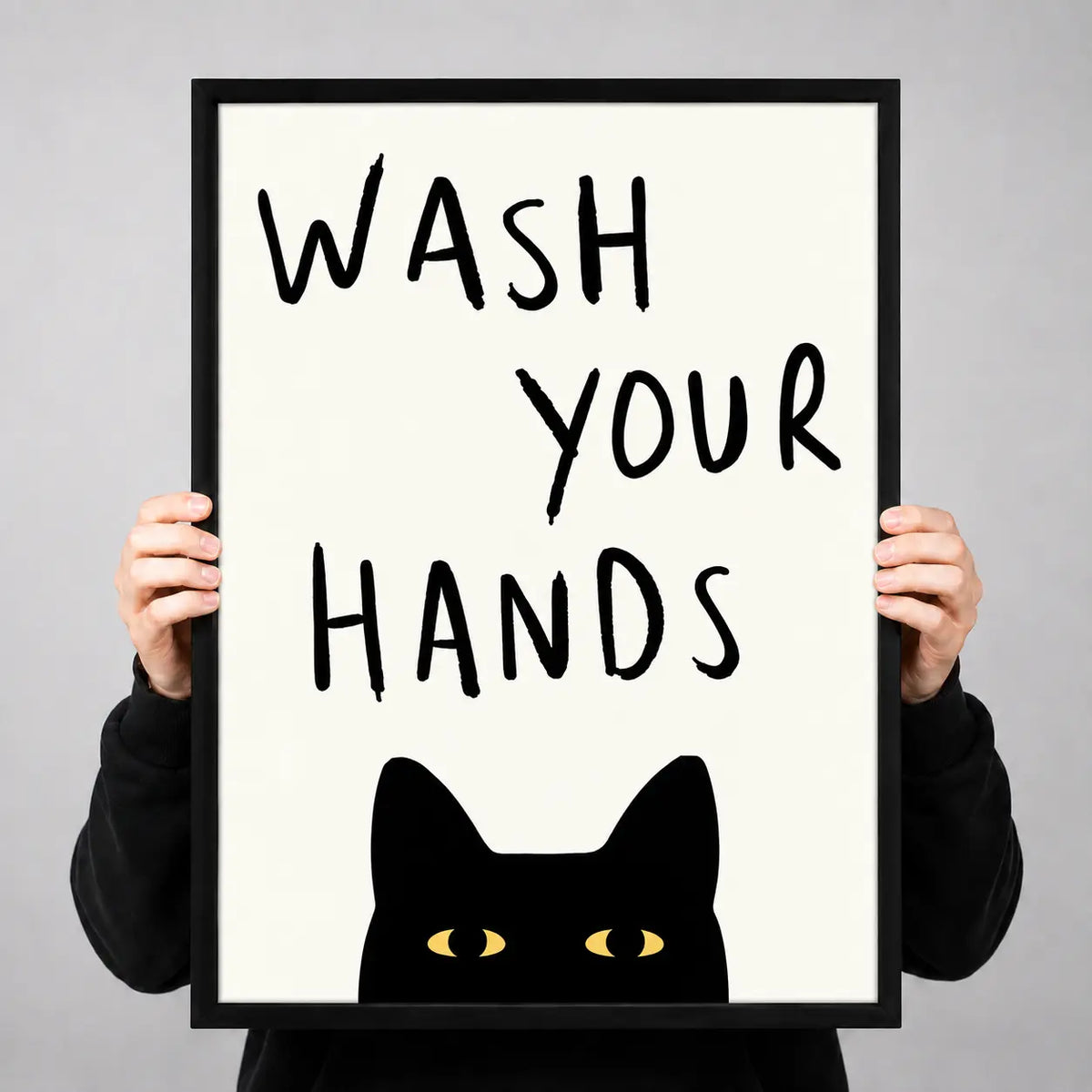 Wash Your Hands Cat Minimal Wall Art 3