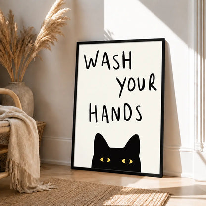 Wash Your Hands Cat Minimal Wall Art 4