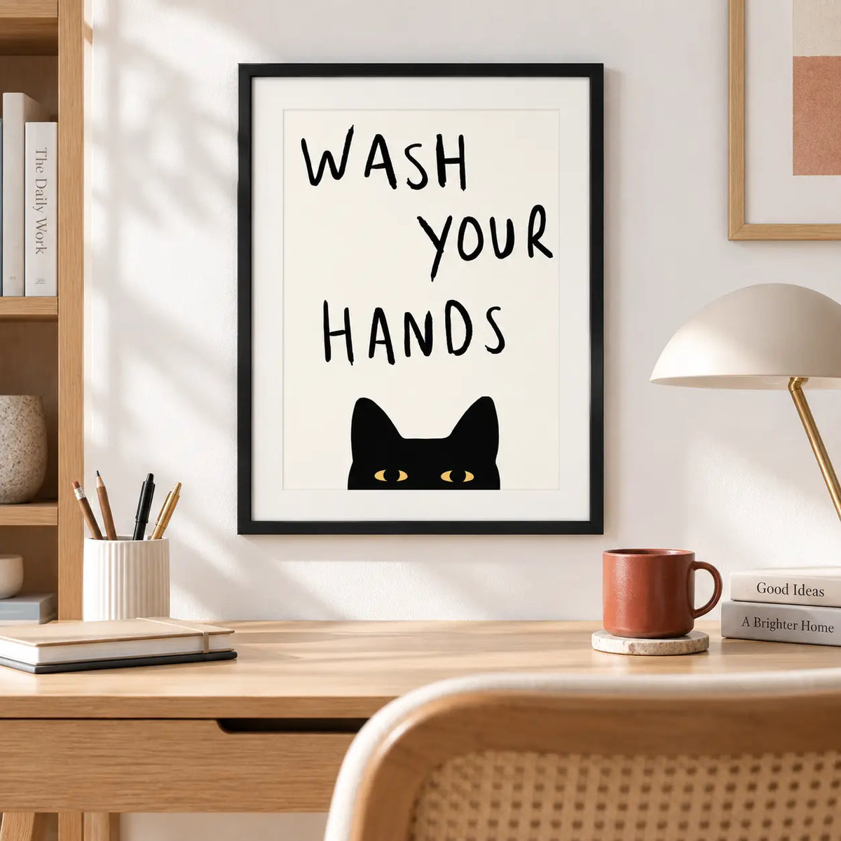 Wash Your Hands Cat Minimal Wall Art 6