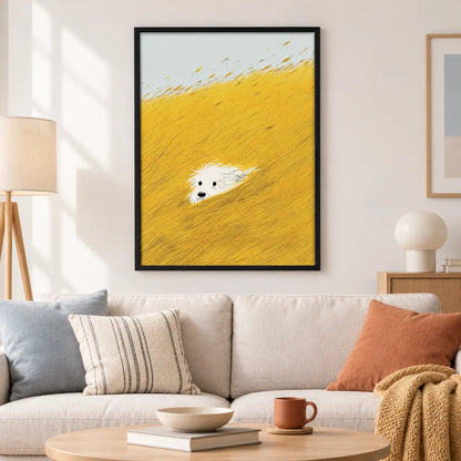 Hidden White Dog Field Illustration Wall Art 2