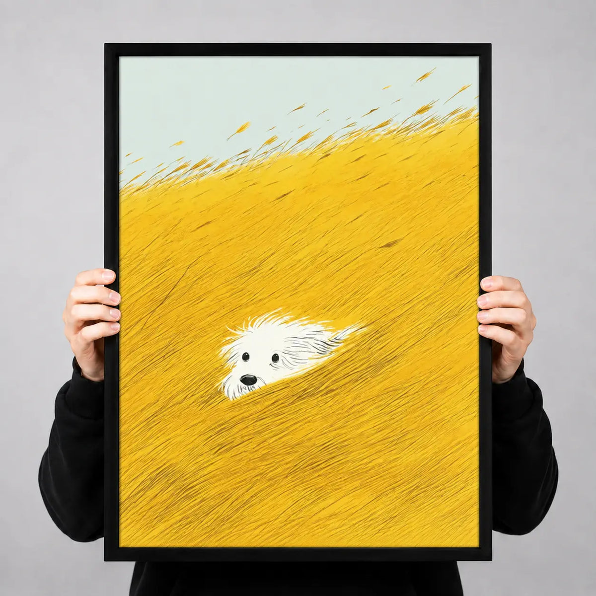 Hidden White Dog Field Illustration Wall Art 3