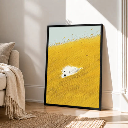 Hidden White Dog Field Illustration Wall Art 4