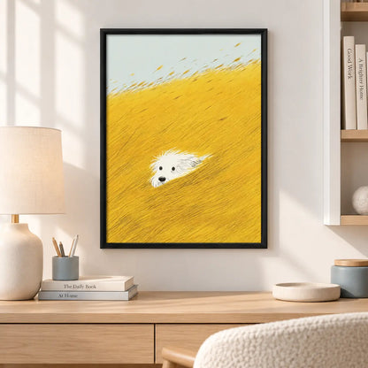 Hidden White Dog Field Illustration Wall Art 5