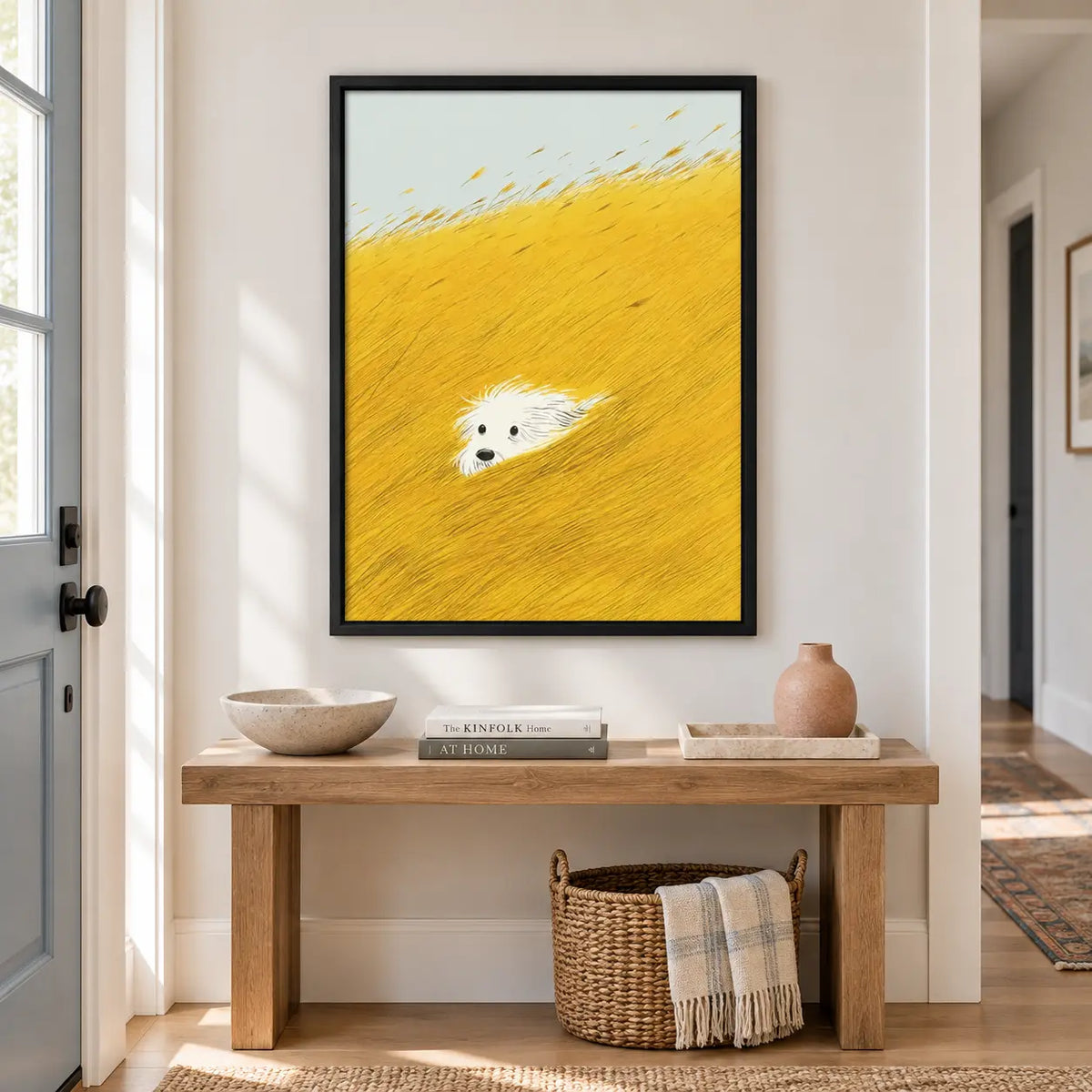 Hidden White Dog Field Illustration Wall Art 6