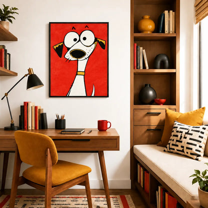 Mini Cartoon Dog in Tiny Gold Frame