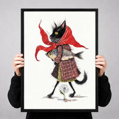 Cat in Red Scarf Artistic Illustration Wall Art 3