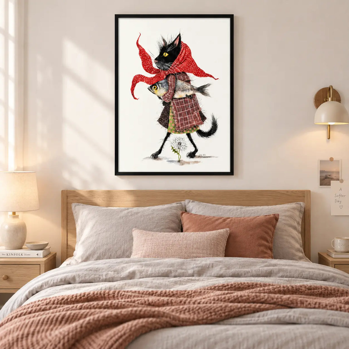 Cat in Red Scarf Artistic Illustration Wall Art 6