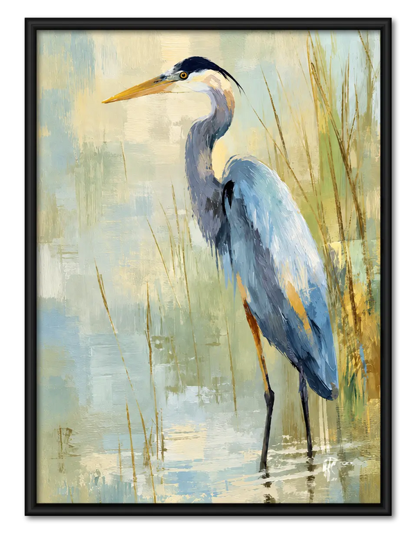 Blue Heron Wetland Painting Wall Art