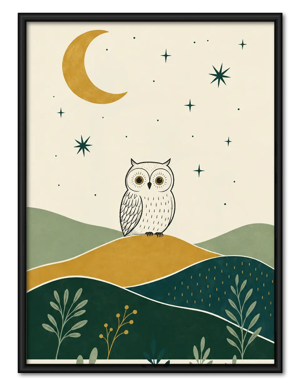 Owl Moon Night Landscape Wall Art 1